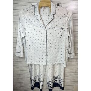 Victoria's‎ Secret Women's Satin Pajama Pj Set Size 2 XL Short White & Navy